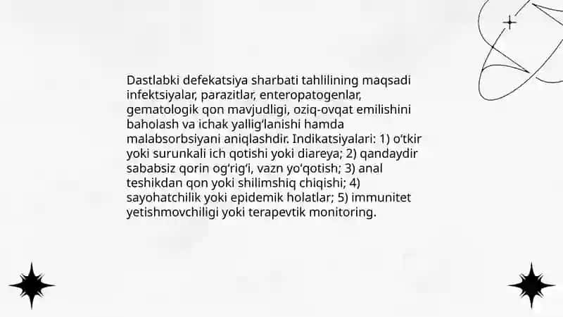 Dastlabki defekatsiya sharbati tahlili 3