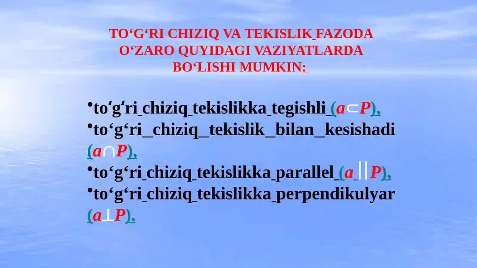 TEKISLIKDA YOTUVCHI TO‘G’RI CHIZIQ VA NUQTA 3