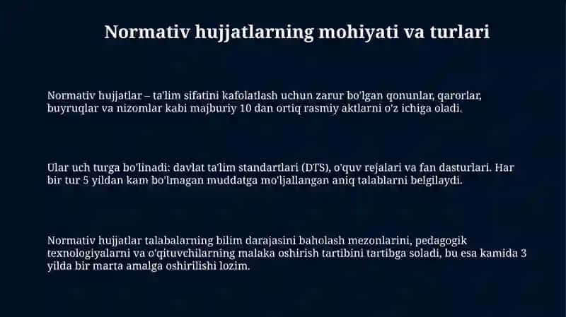 Normativ hujjatlarning roli va turlari 3
