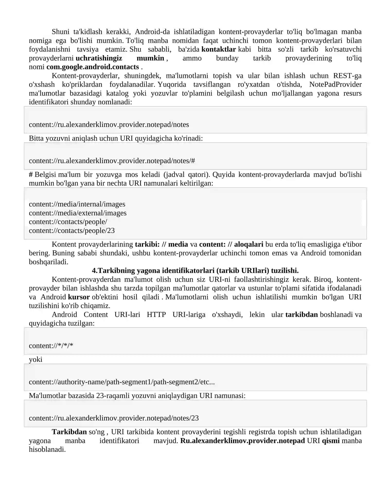 Androidda kontent-provayderlar bilan ishlash. Kontaktlar bilan ishlash. 3