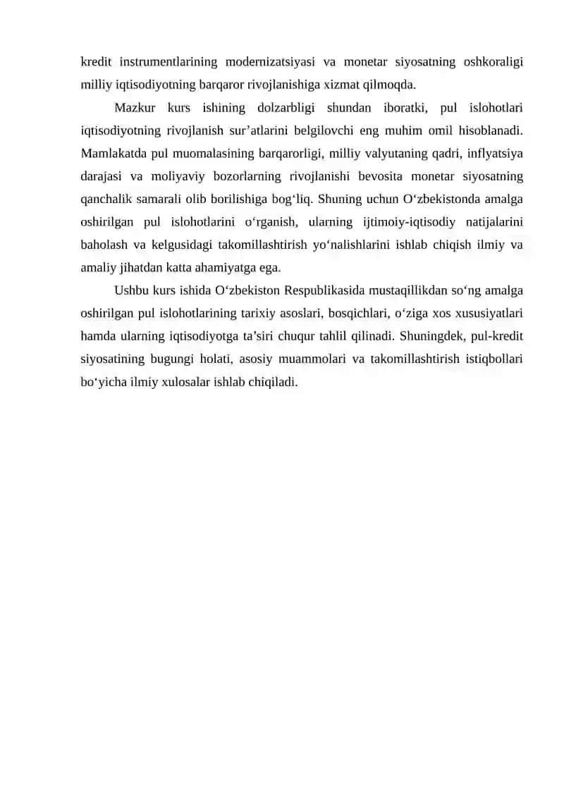 O‘ZBEKISTON RESPUBLIKASIDA PUL ISLOHOTLARI VA ULARNING O‘ZIGA XOS XUSUSIYATLARI 3