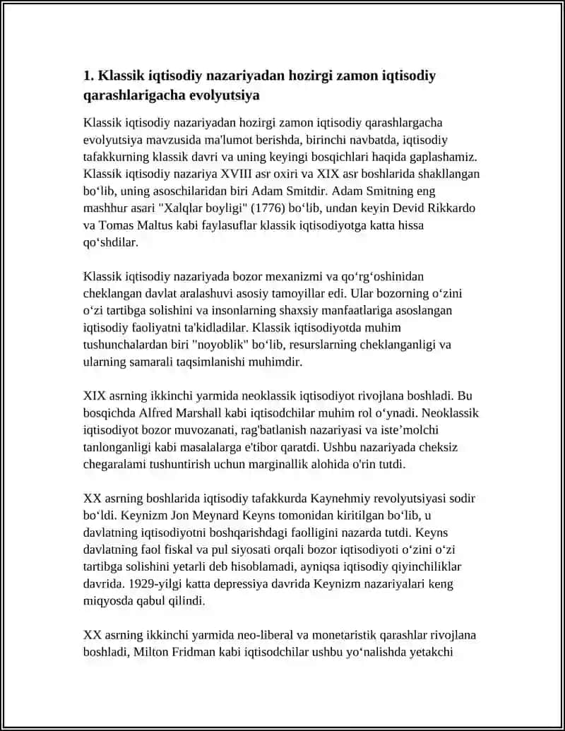 Klassik iqtisodiy nazariyadan hozirgi zamon iqtisodiy qarashlari va evolyutsiyasi 3