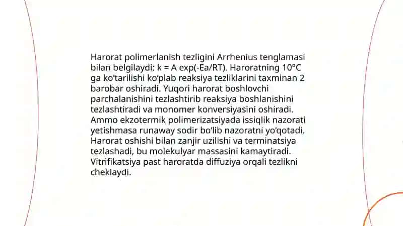 Polimerlanish reaksiyasi tezligini boshqarish imkoniyatlari 3