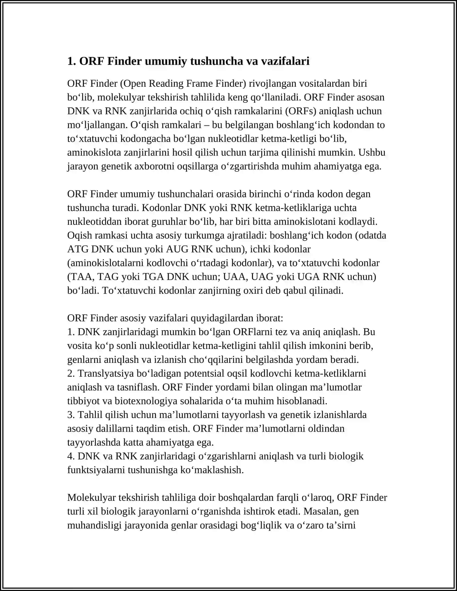 ORF FINDER MOLEKULYAR TEKSHIRISH TAHLILI 3