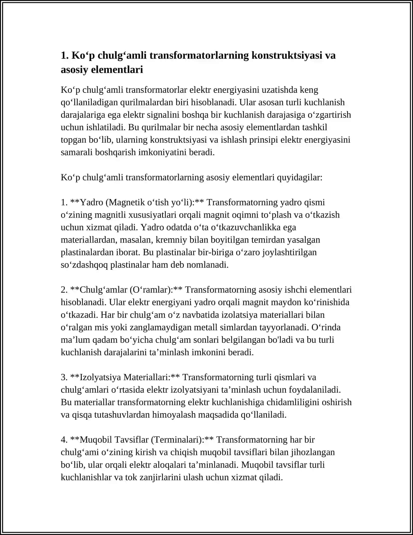 KOʻP CHULGʻAMLI TRANSFORMATORLAR 3