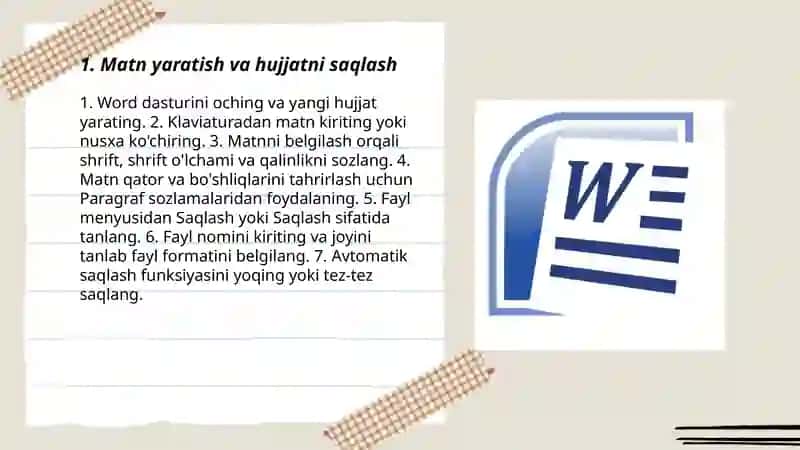 Word dasturida matnlar bilan ishlash 3