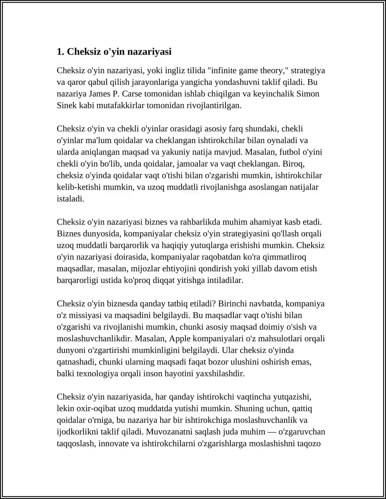 CHEKSIZ O'YIN 3