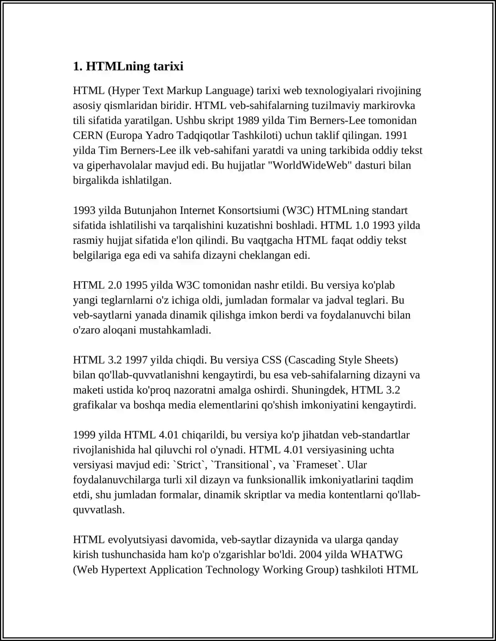 HTML TILIGA KIRISH, UNING ASOSIY ELEMENTLARI. TEG TUSHUNCHASI 3