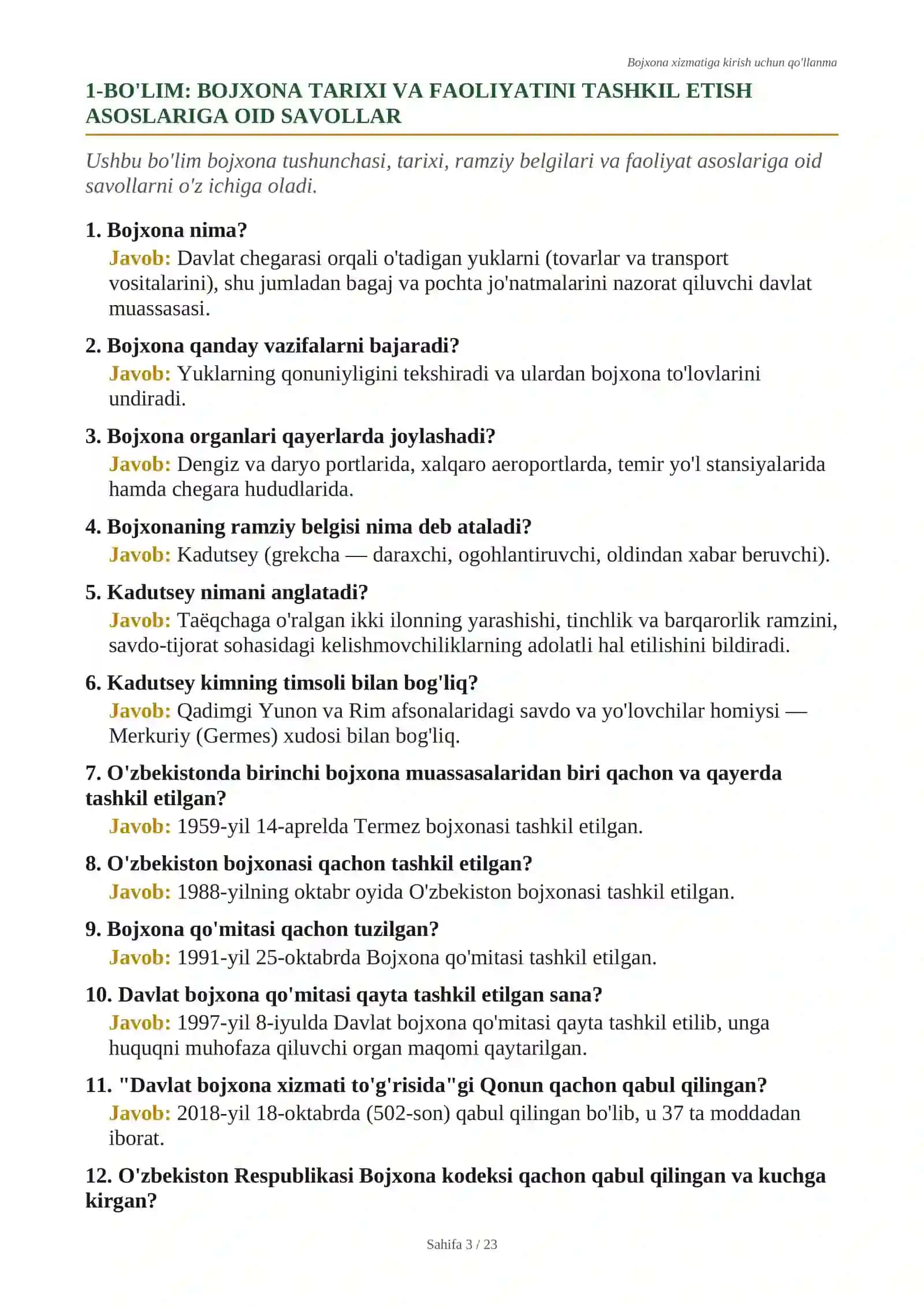 Bojxona xizmatiga kirish uchun qo'llanma 3