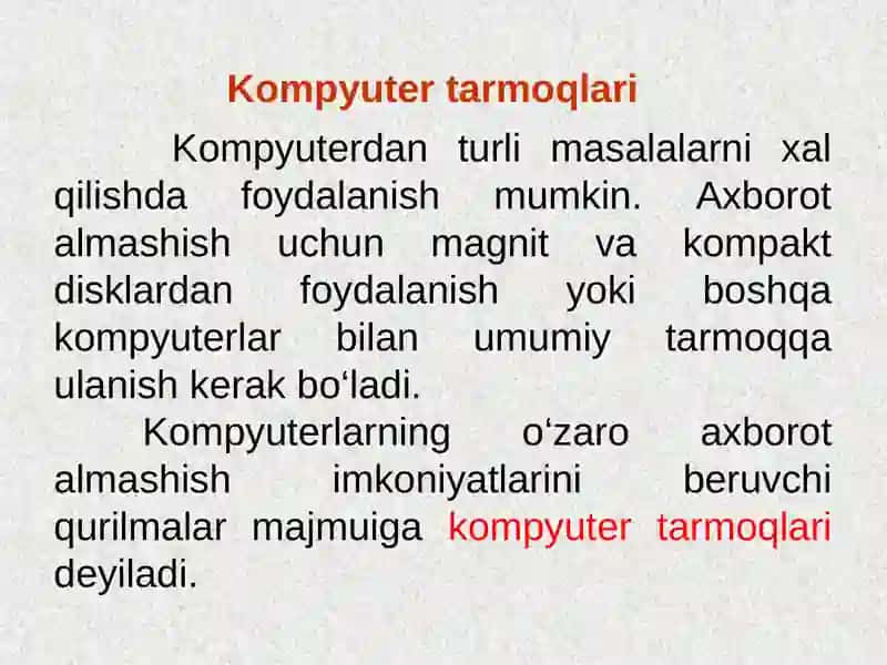 Lokal va global kompyuter tarmoqlari, axborotlarini qayta ishlash tarmoq texnologiyalari 3