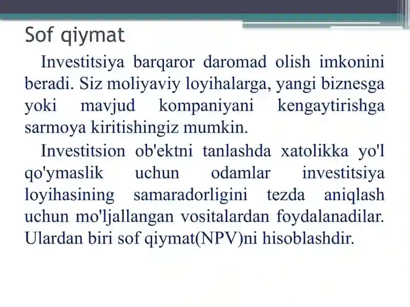 Sof joriy qiymat va boshqa investitsiya mezonlari 3