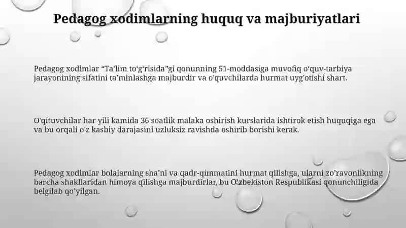 Pedagog xodimlarining huquq va majburiyatlari 3