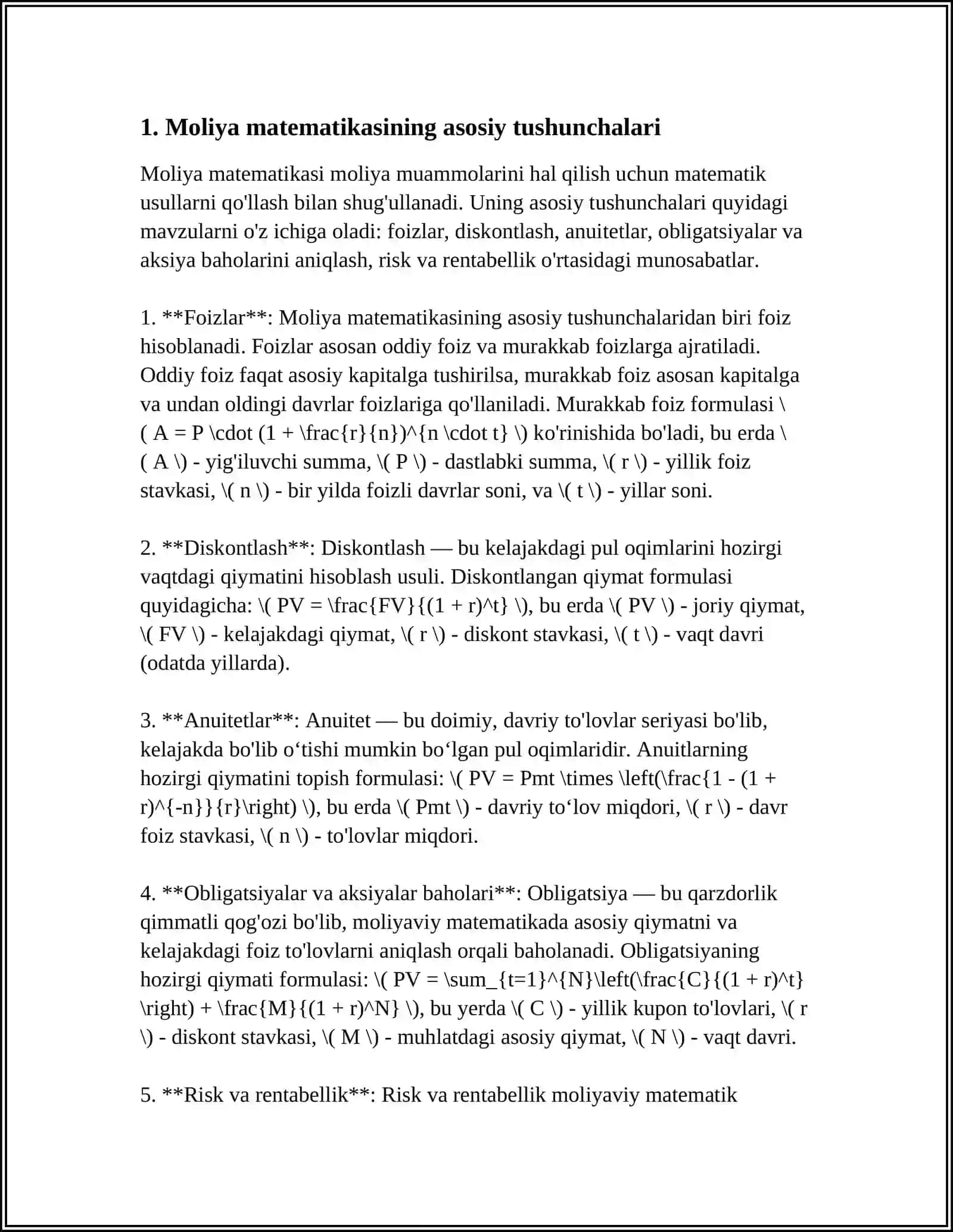Moliya matematikasining asosiy tushunchalari 3