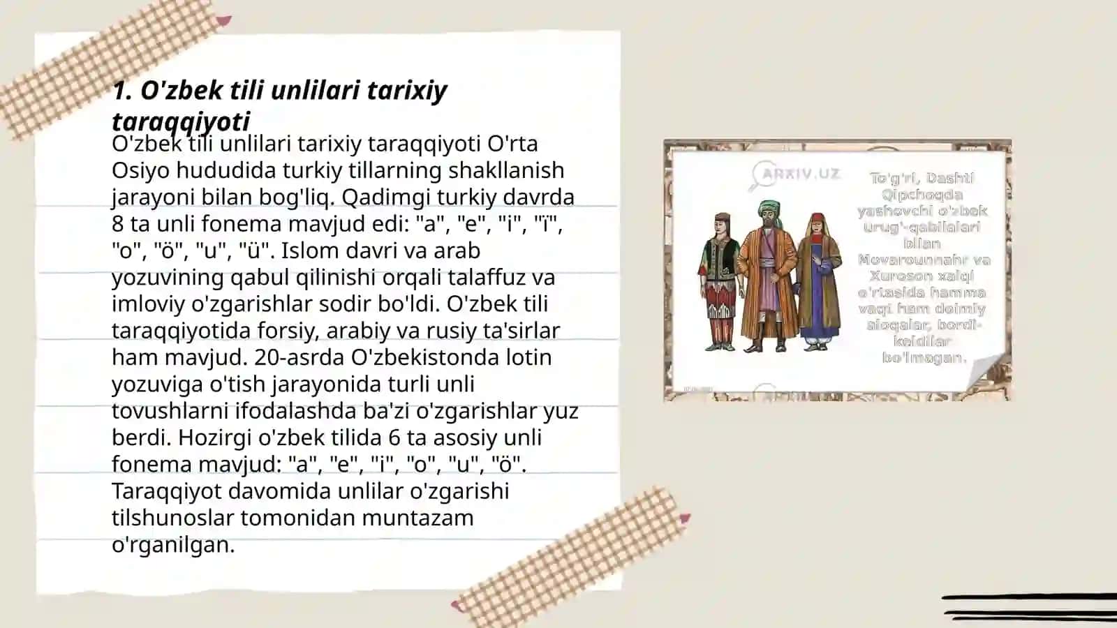 O'zbek tili unlilari tarixiy taraqqiyoti 3
