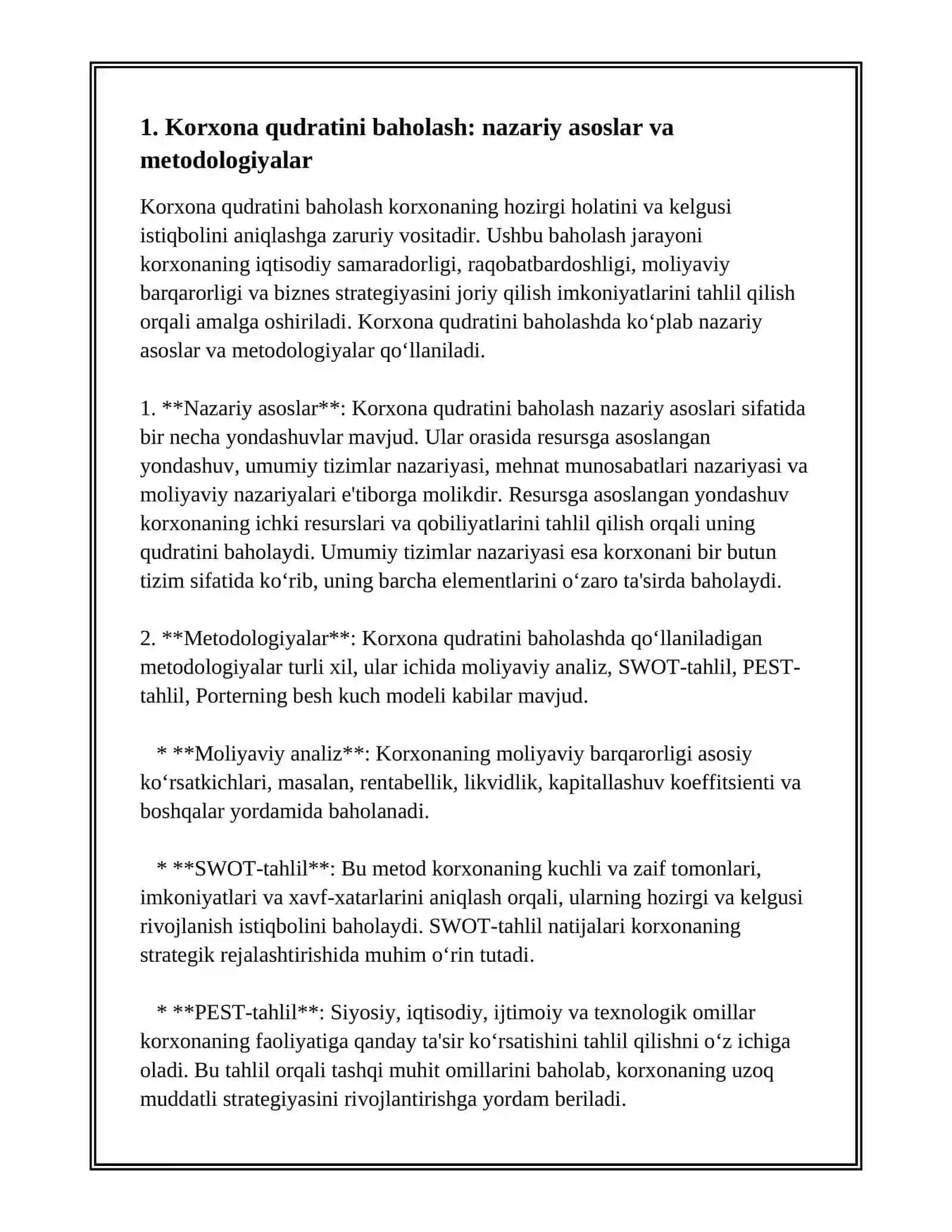 KORXONA QUDRATINI BAHOLASH VA BOSHQARISH 3