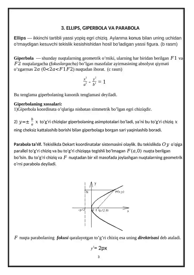 Ikkinchi tartibli egri chiziqlar 3