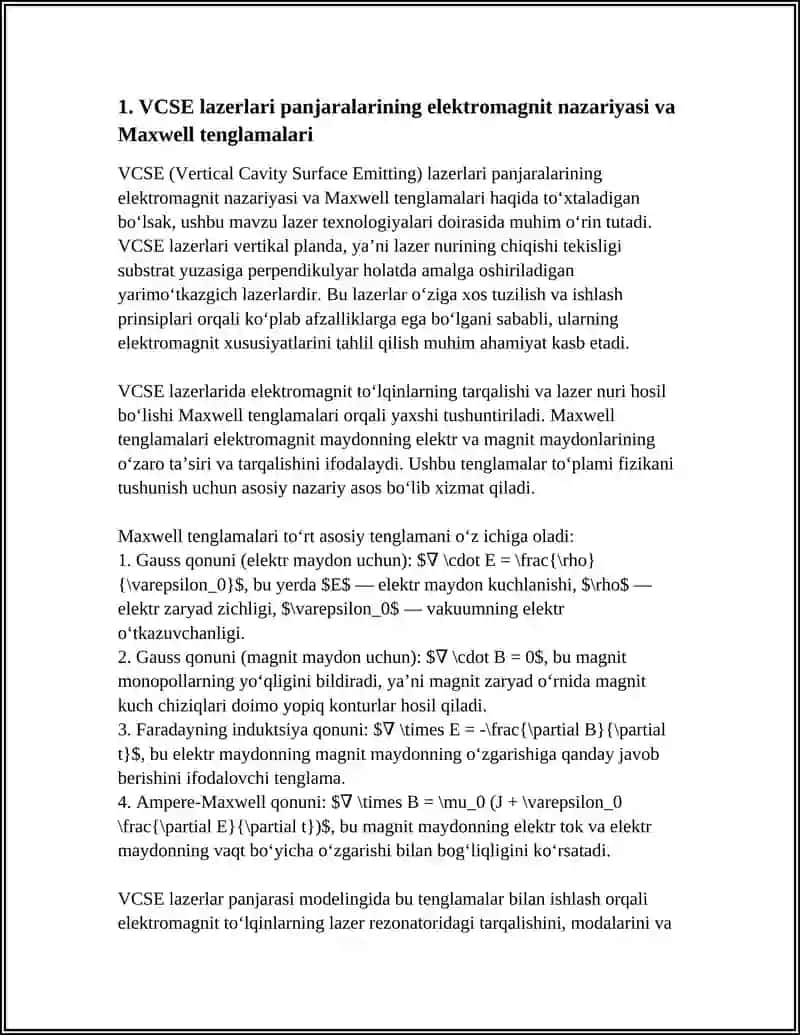 VCSE LAZERLARI PANJARALARINI MODELLASHTIRISHNI OʻRGANISH 3