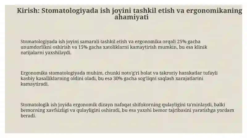 Stomatologiyada ish joyini tashkil etish va ergonomika 3