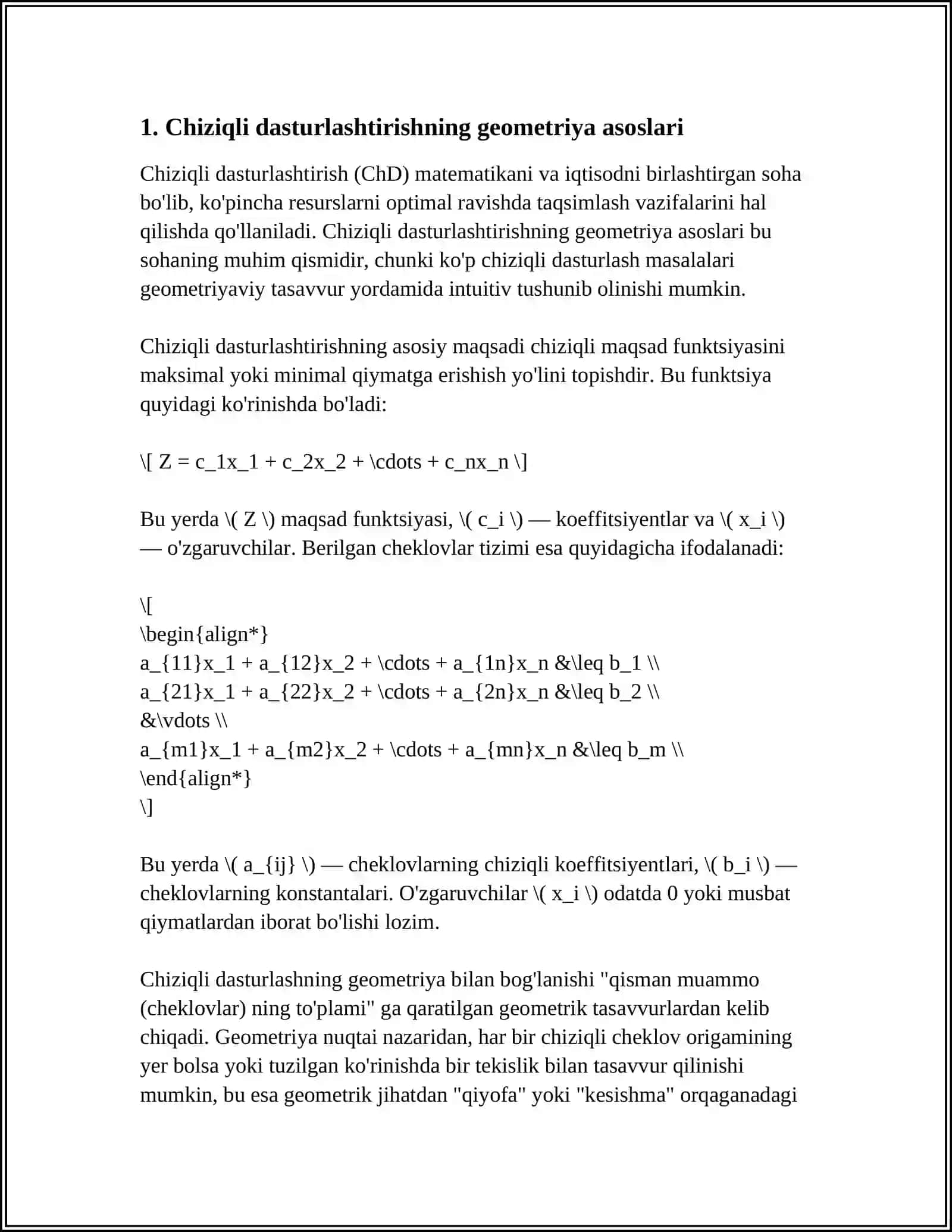 CHIZIQLI PROGRAMMALASHTIRISH MASALASINING GEOMETRIK TALQINI 3