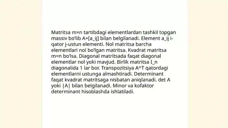 Matritsa va determinantlarning baʼzi xossalari 3