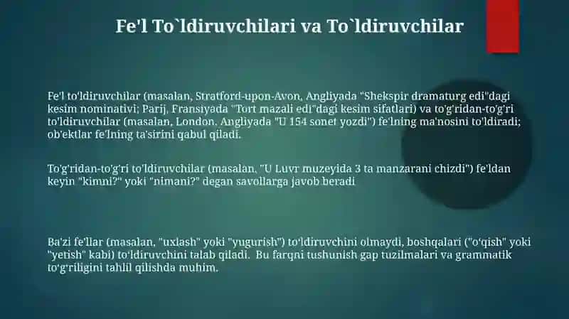 Feʼlning harakat obyektiga munosabati 3