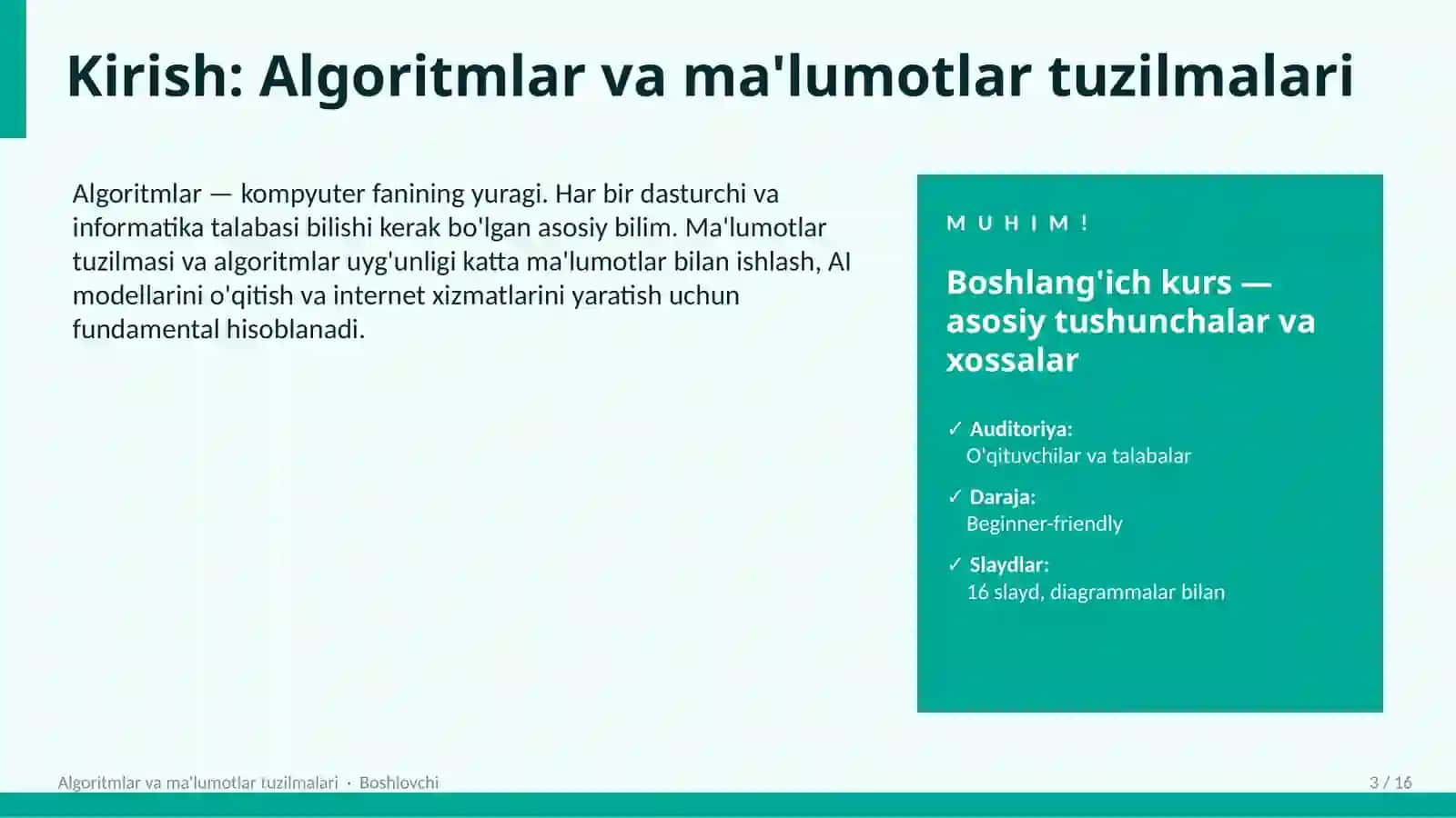 Algoritmlar va ma'lumotlar tuzilmalari 3