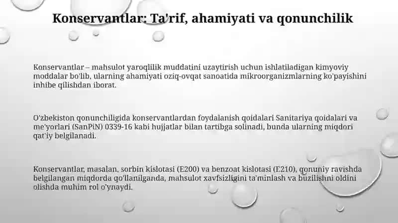 Mahsulot tarkibidagi konservantlar miqdorini aniqlash 3