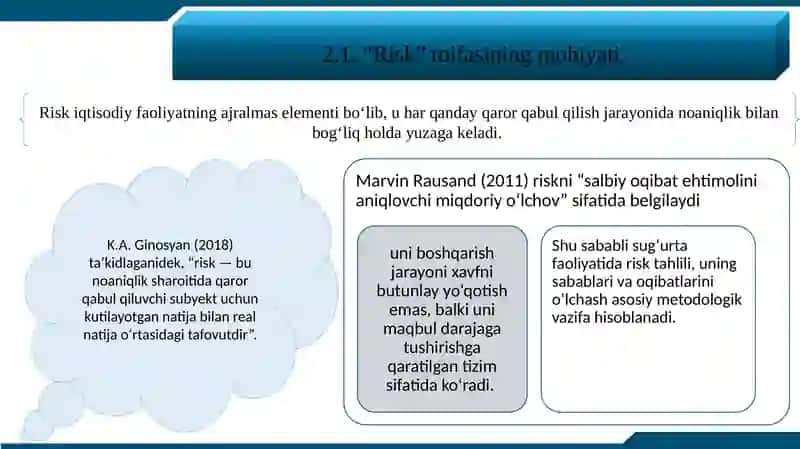 RISK, NOANIQLIK VA TAVAKKALCHILIK TUSHUNCHALARI TAHLILI. 3
