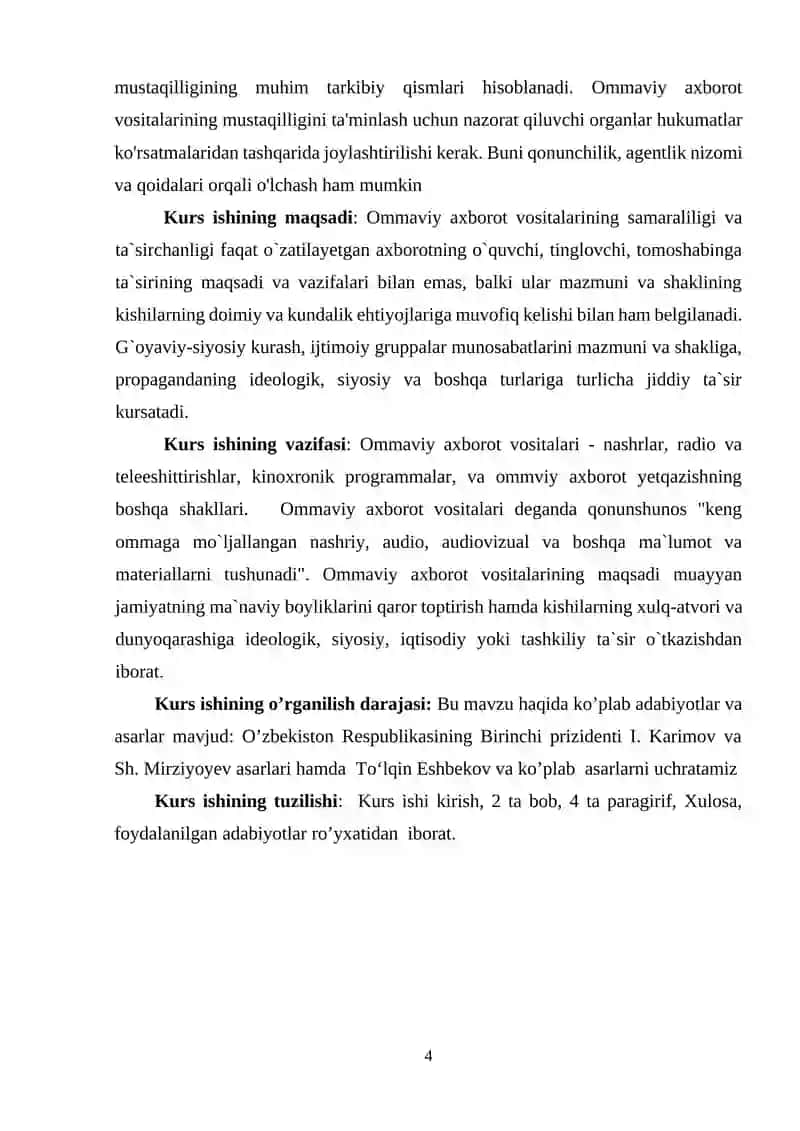 ‘ZBEKISTON RESPUBLIKASIDA OMMAVIY AXBOROT VOSITALARINING FAOLIYATI (O’ZGARISH VA MUAMMOLAR) 3
