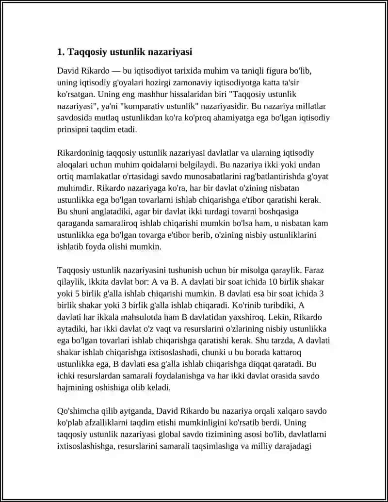 DAVID REKARDONING IQTISODIY G'OYALARI 3