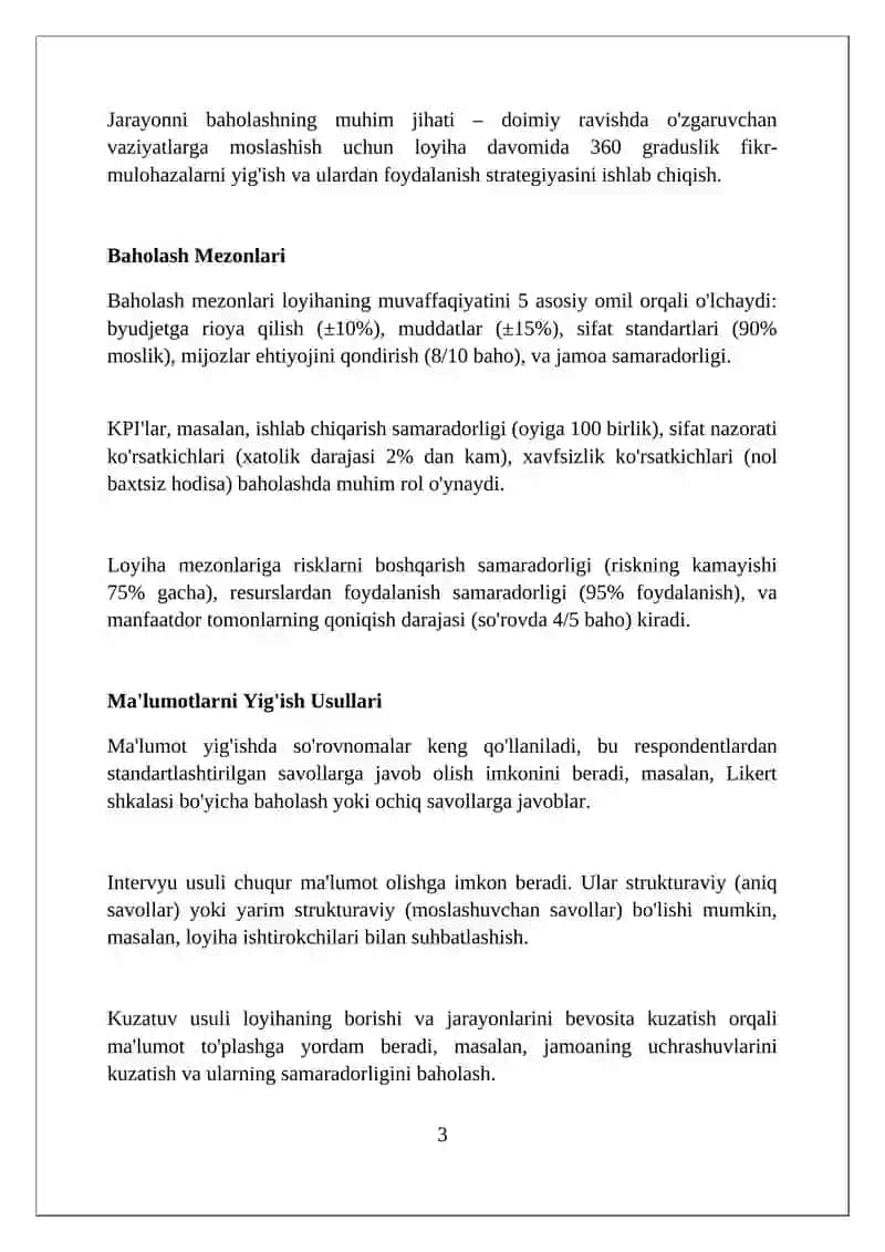 Loyiha jarayonlarini baholash 3