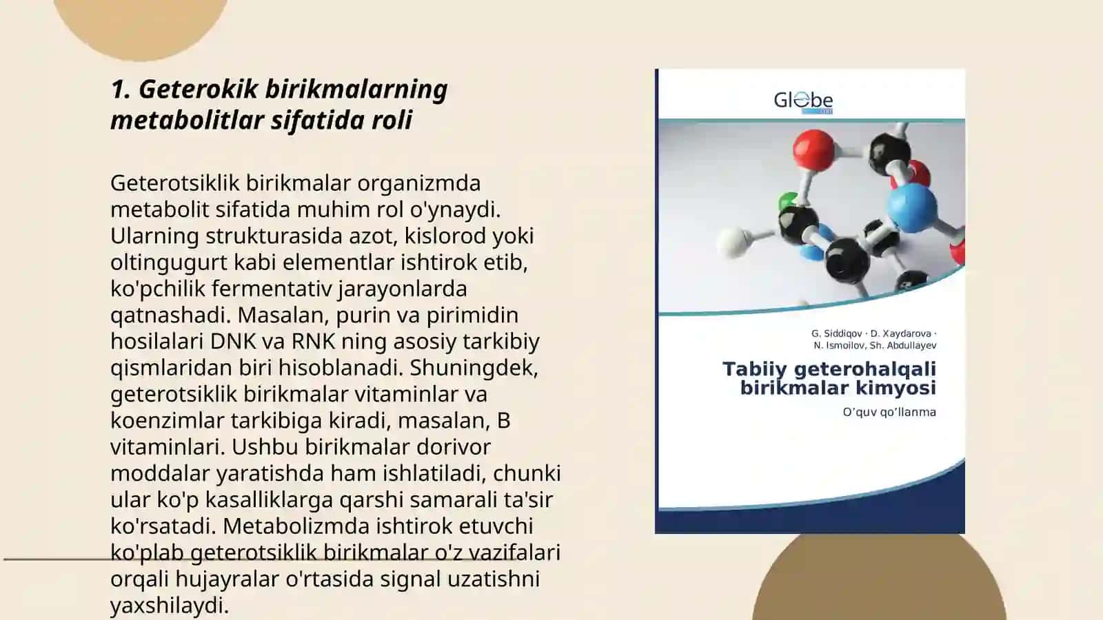 Geteroxalqali birikmalar metabolitlar va dorivor vositalar sifatida 3
