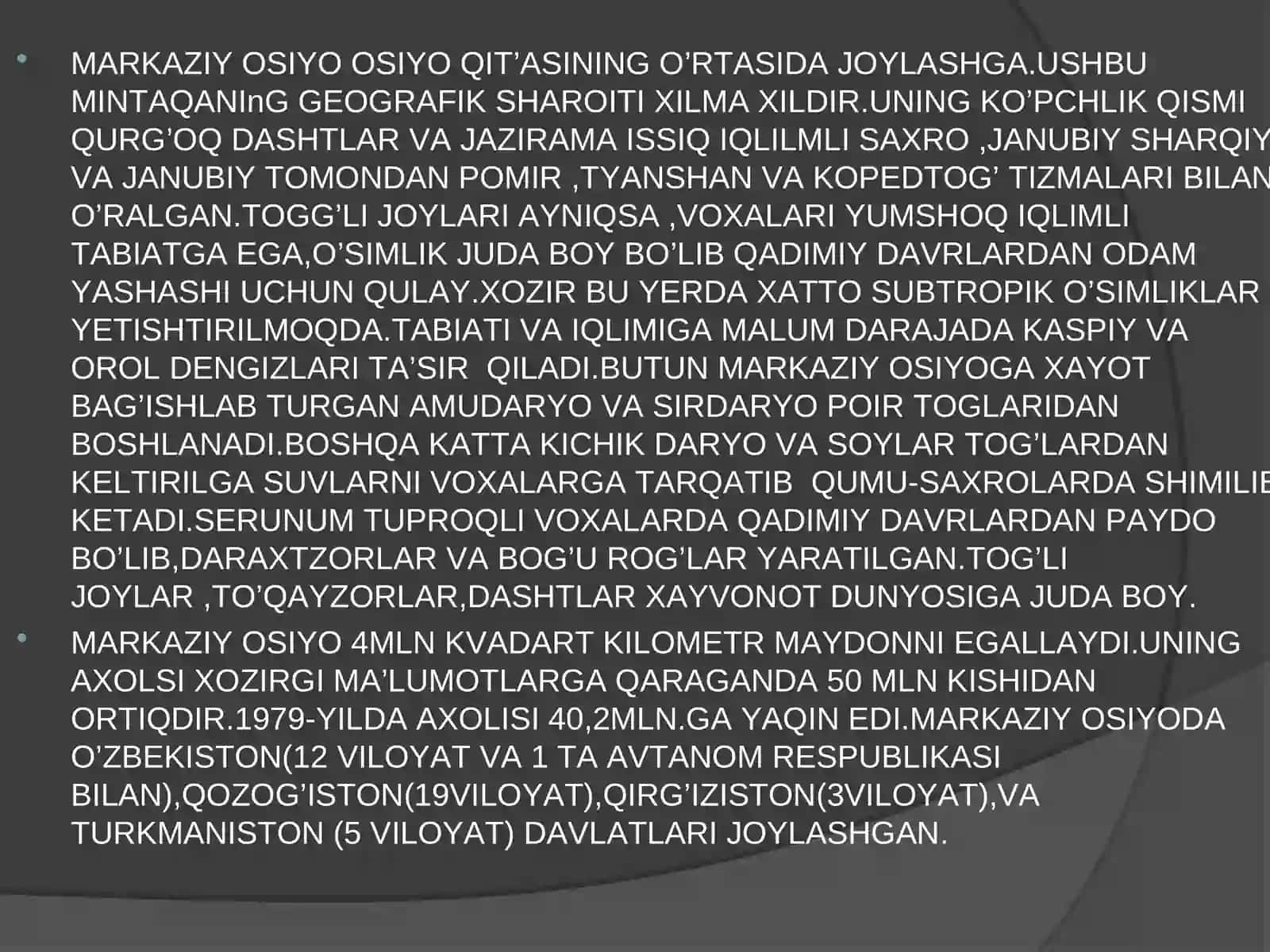 MARKAZIY OSIYO OSIYO QIT’ASI 3