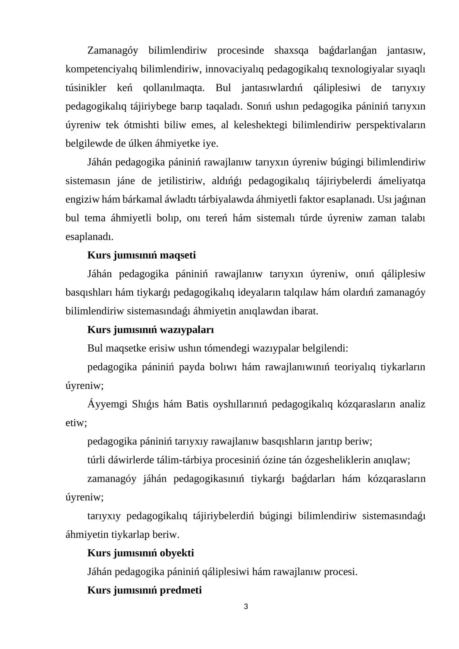 JÁHÁN PEDAGOGIKA PÁNINIŃ QÁLIPLESIWI 3