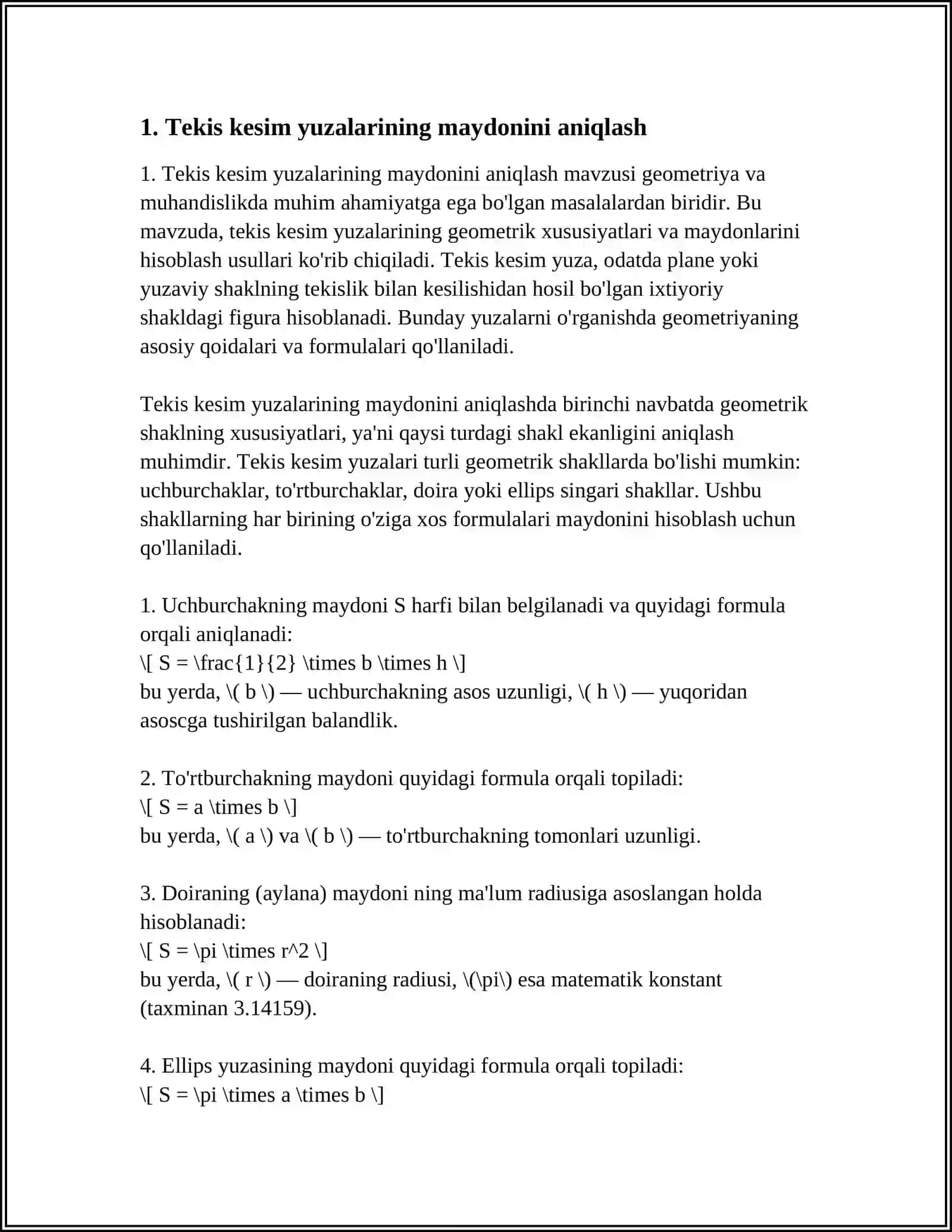 TEKIS KESIM YUZALARINING GEOMETRIK XARAKTERISTIKALARI 3