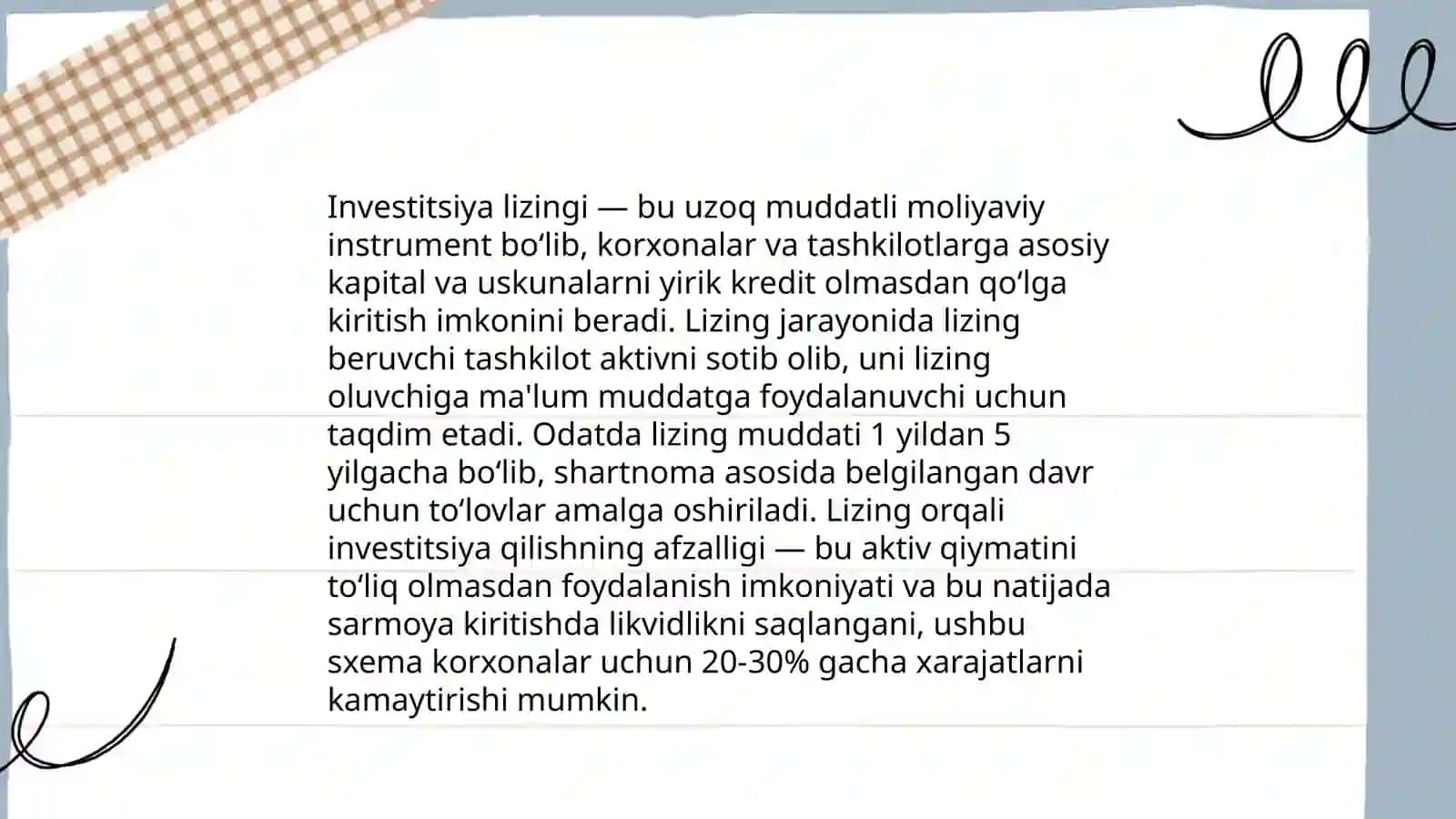 Investitsiyada lizing kreditidan foydalanish masalalari 3