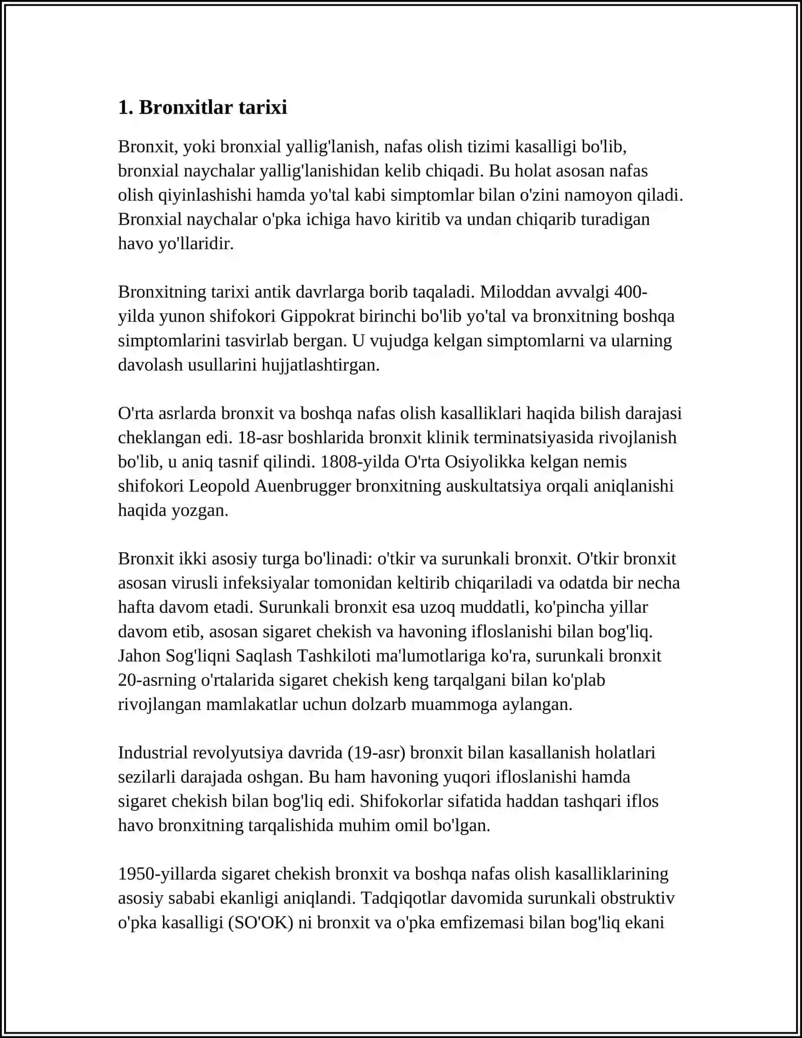 MUSTAQIL ISH Mavzu: BRONXITLAR 3