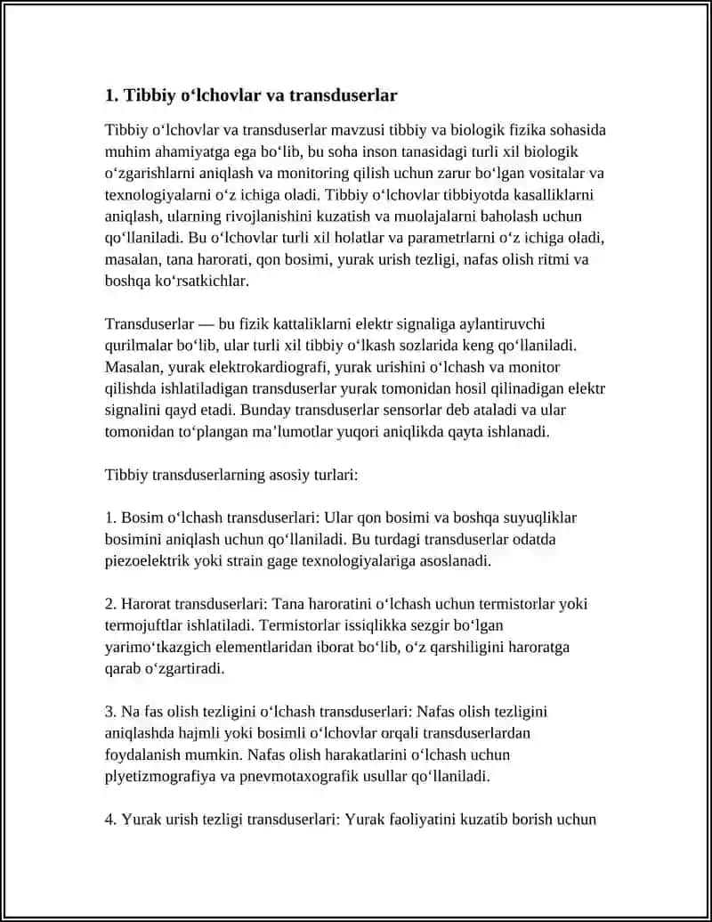 Tibbiy o‘lchovlar va transduserlar 3