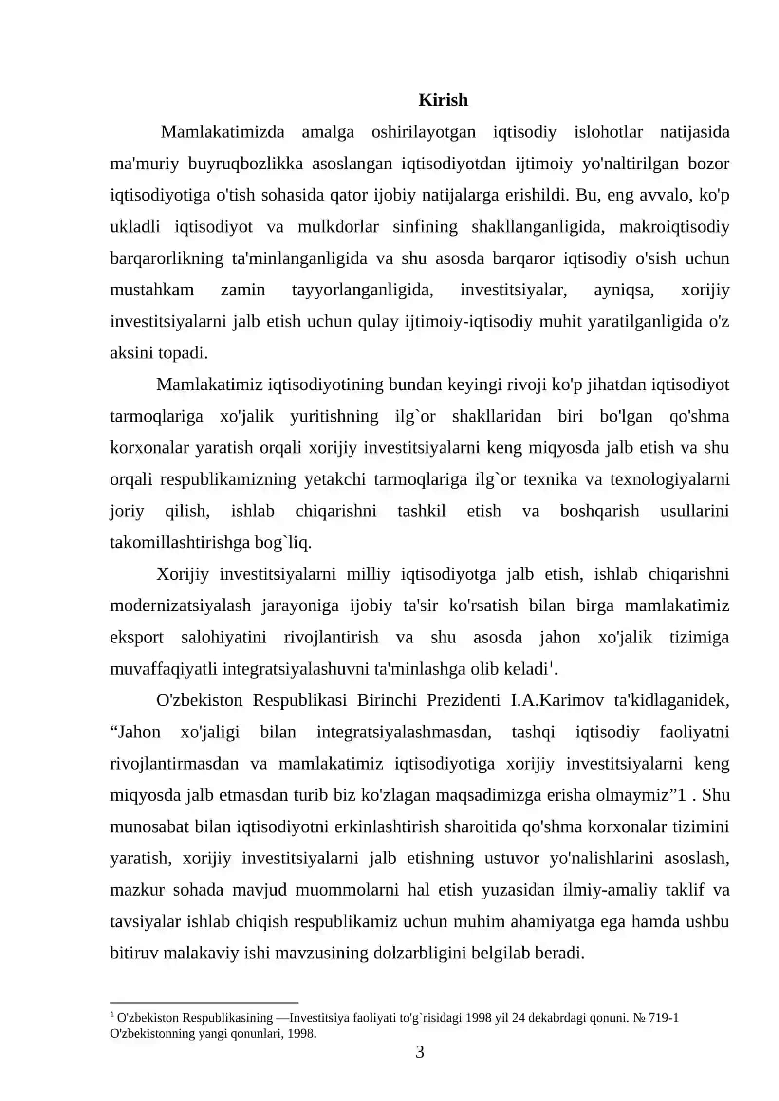 O’zbekistonda respublikasining investitsiya siyosati kurs ishi 3