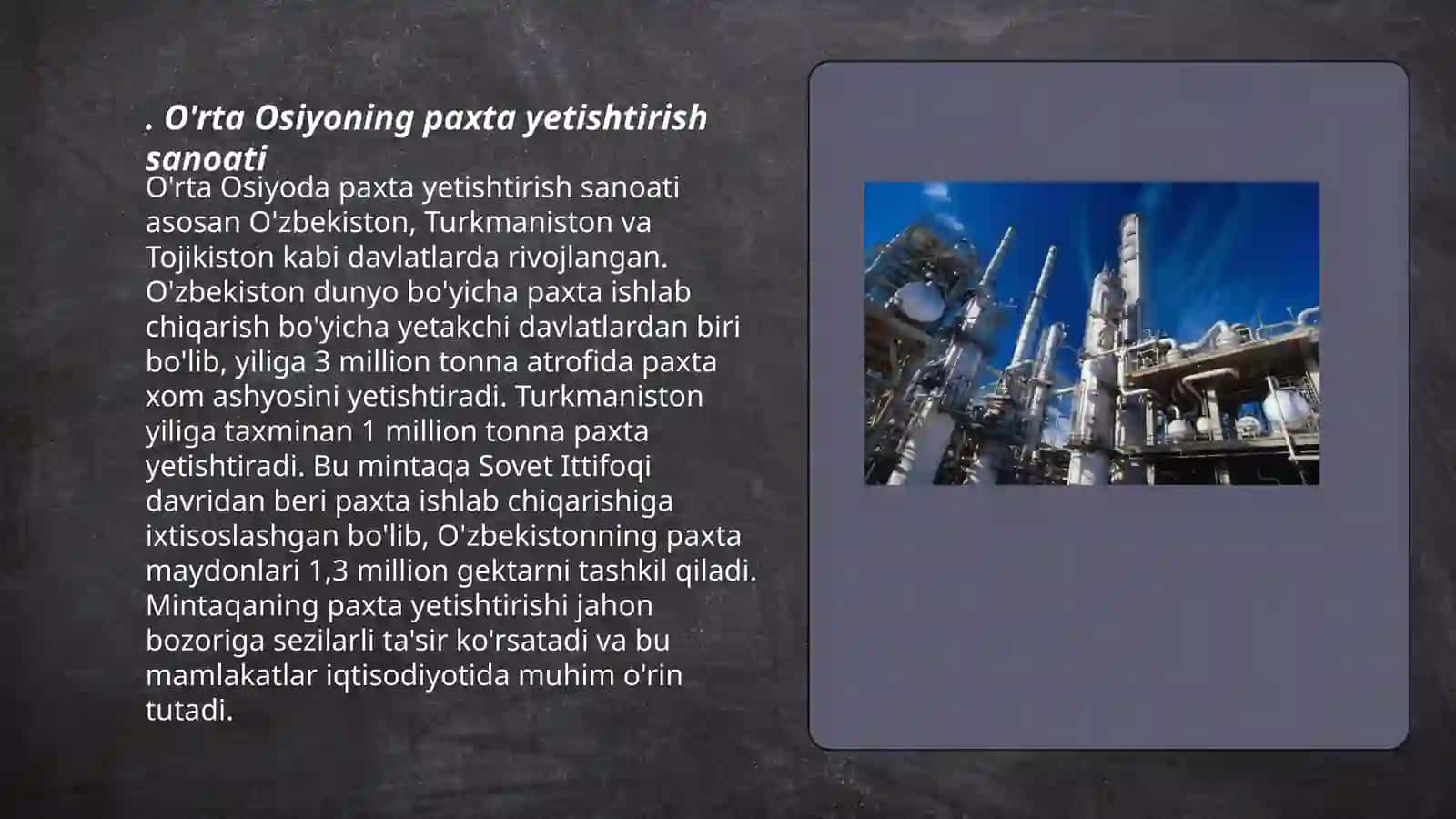 O'rta Osiyoning sanoati va qishloq xo'jaligi 3