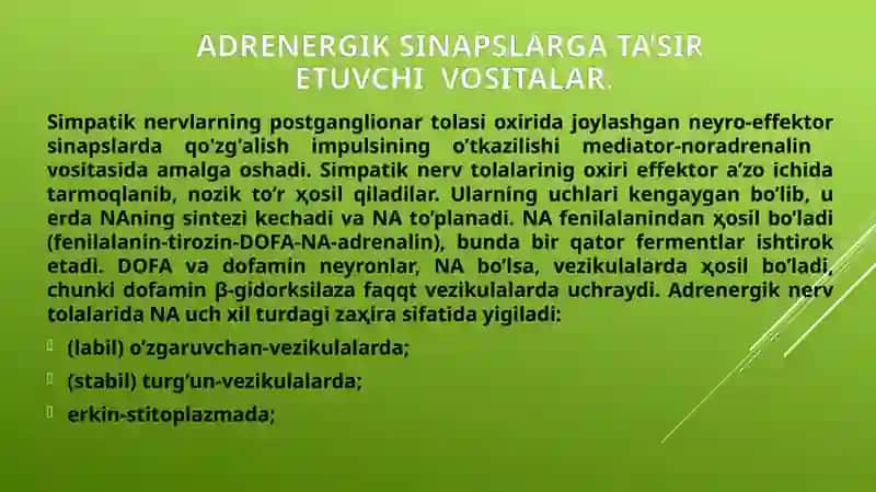 AdrenomimetiklarAdrenoblakatorlarta'sirmexanizmikeassifikatsiyasi 3