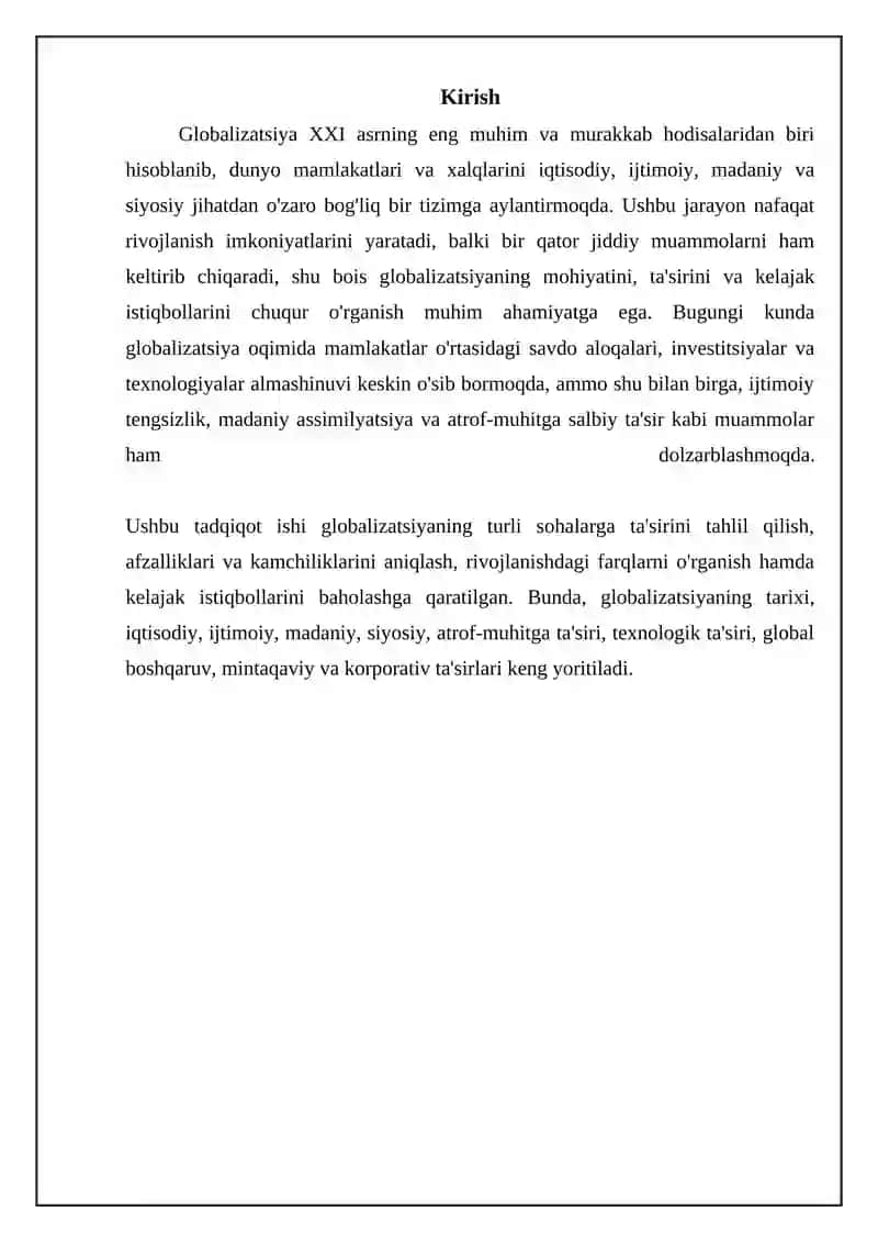 Globalizatsiya: Ta'rifi va Ta'sirlari 3