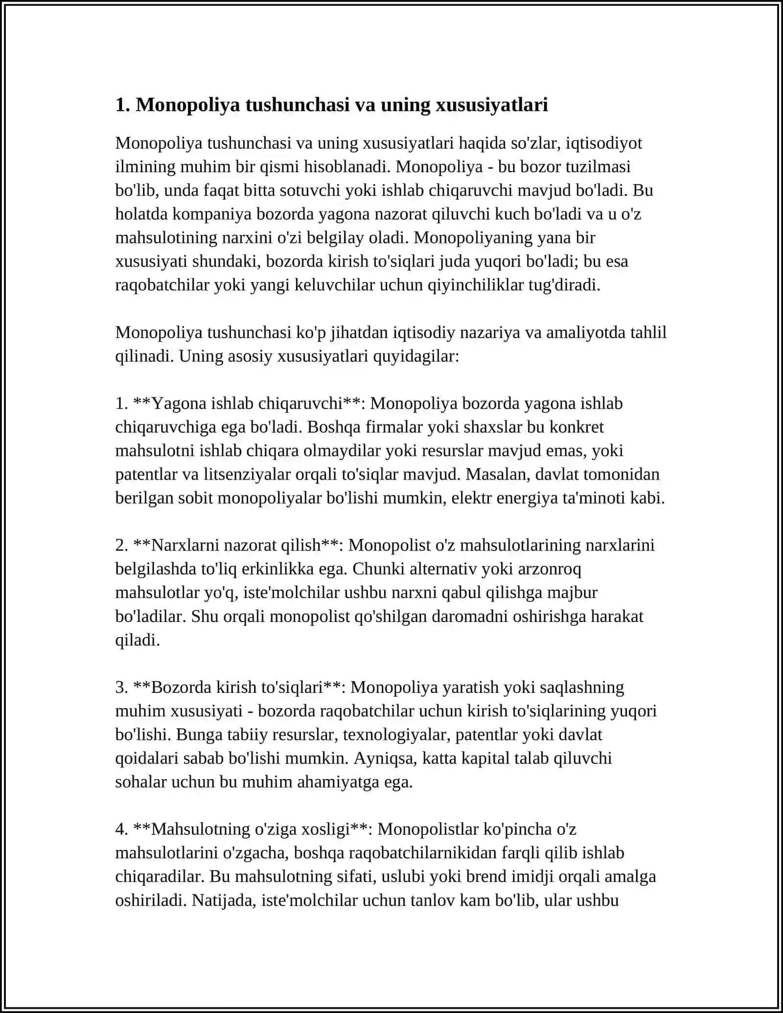 MUSTAQIL ISH: MONOPOLIYA 3