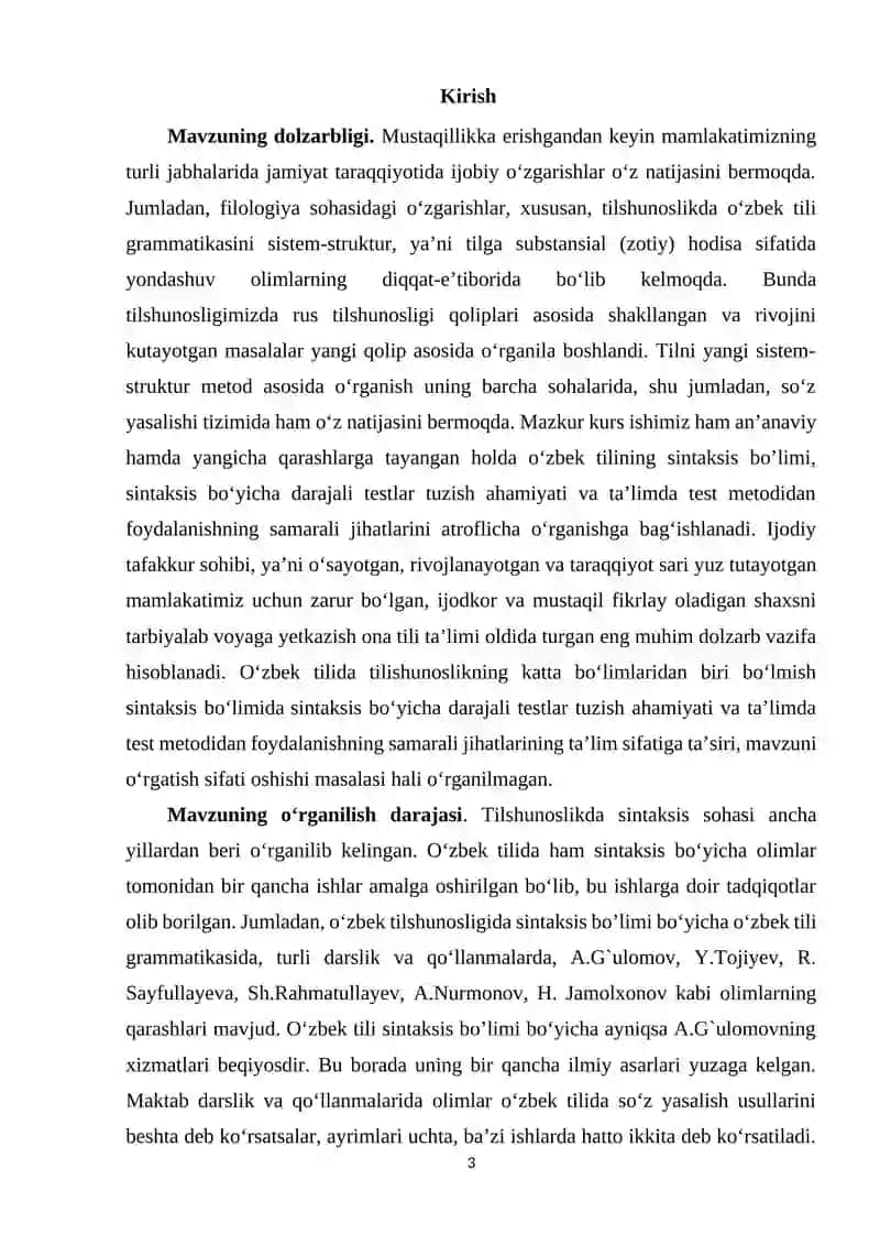 Sintaksis bo‘yicha darajali testlar to‘plami 3