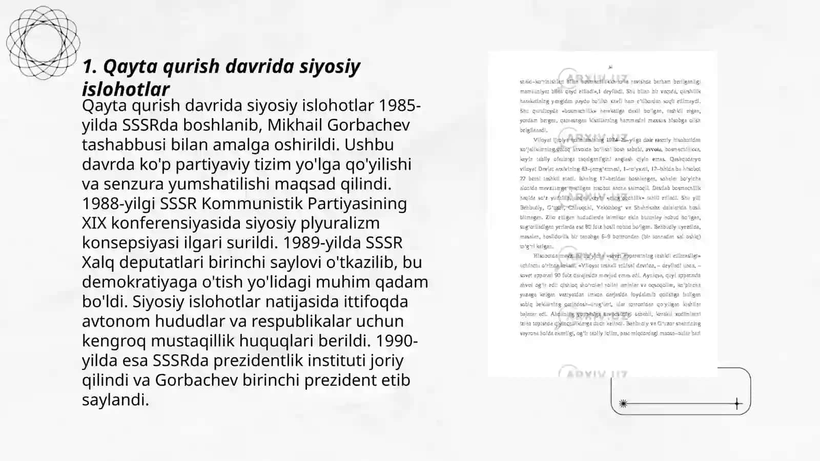 Qayta qurish. Yillarida Oʻzbekistondagi ijtimoiy-siyosiy vaziyat 3