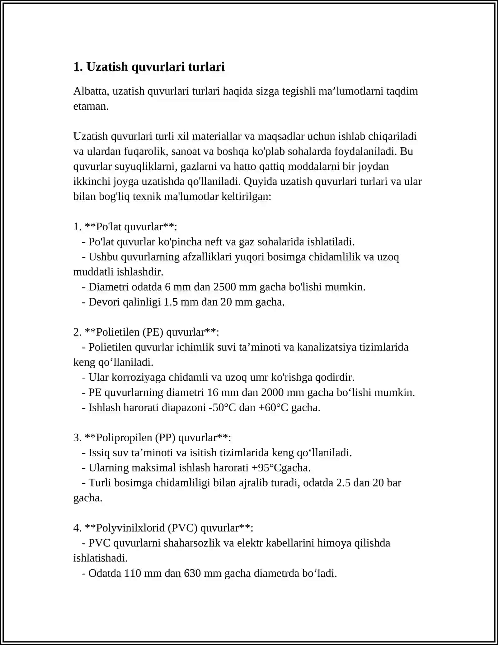 Uzatish quvurlari turlari 3