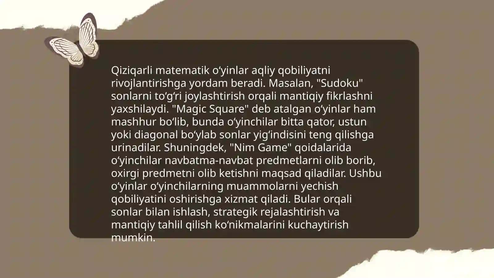Qiziqarli matematik o‘yinlar 3