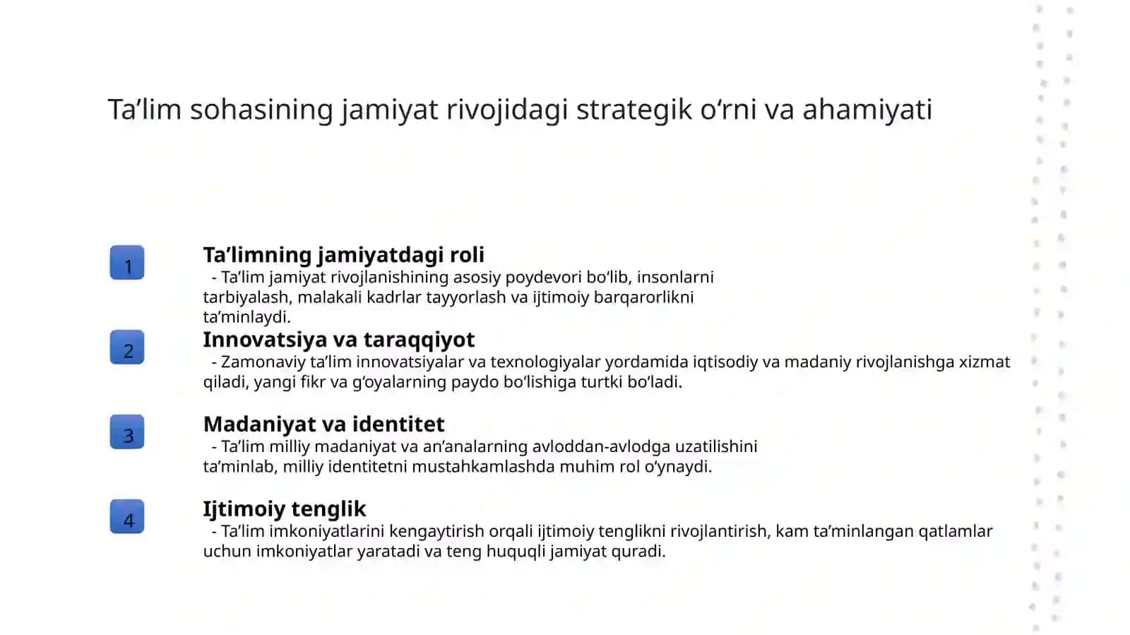 O‘zbekiston Respublikasi “Ta’lim to‘g‘risida”gi Qonunining mohiyati 3