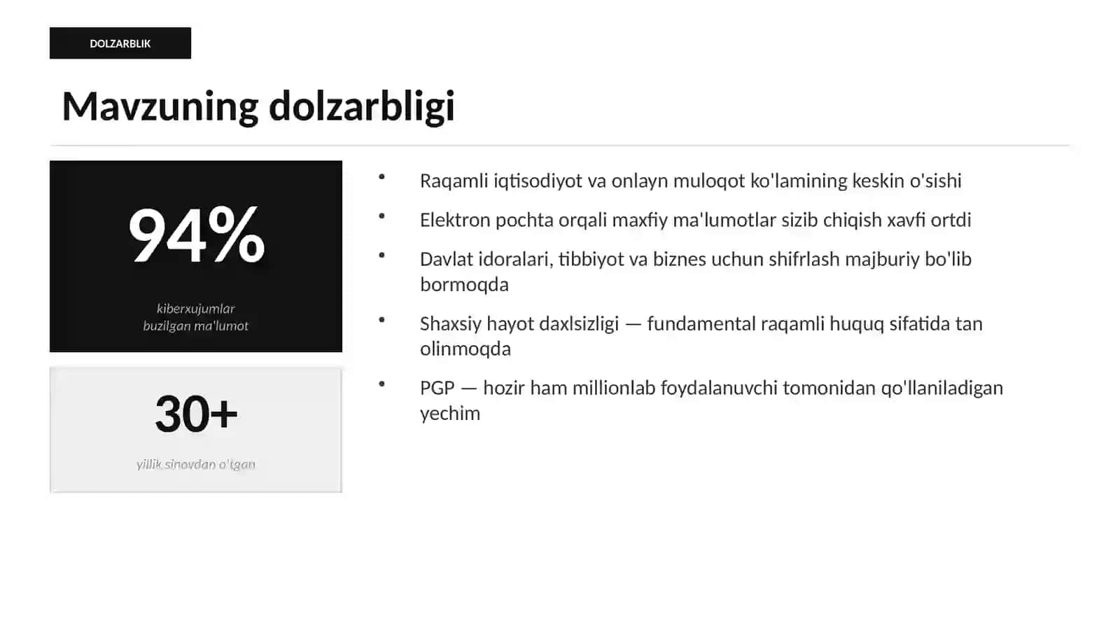 Ilova darajasida axborot xavfsizligi protokoli — PGP 3
