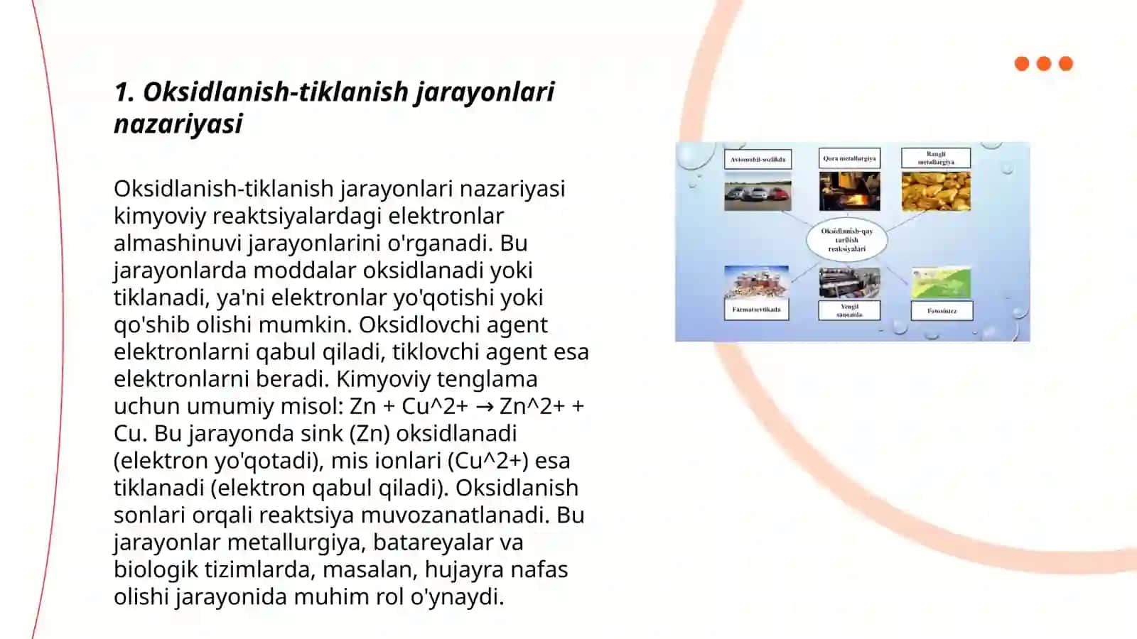 Oksidlanish-tiklanish jarayonlari nazariyasi 3